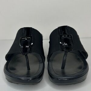 Cole Hahn X Nike Air Donna Thong Sandal Size 10 Black Patent Stretch Wedge Heel